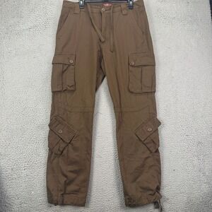 Match Pants Cargo Mens XL 34 Brown Flap Pocket Drawstring Utility Hiking Outdoor